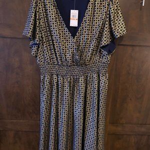 NWT. MICHAEL KORS NAVY-GOLD METALLIC DRESS.     SIZE 3X